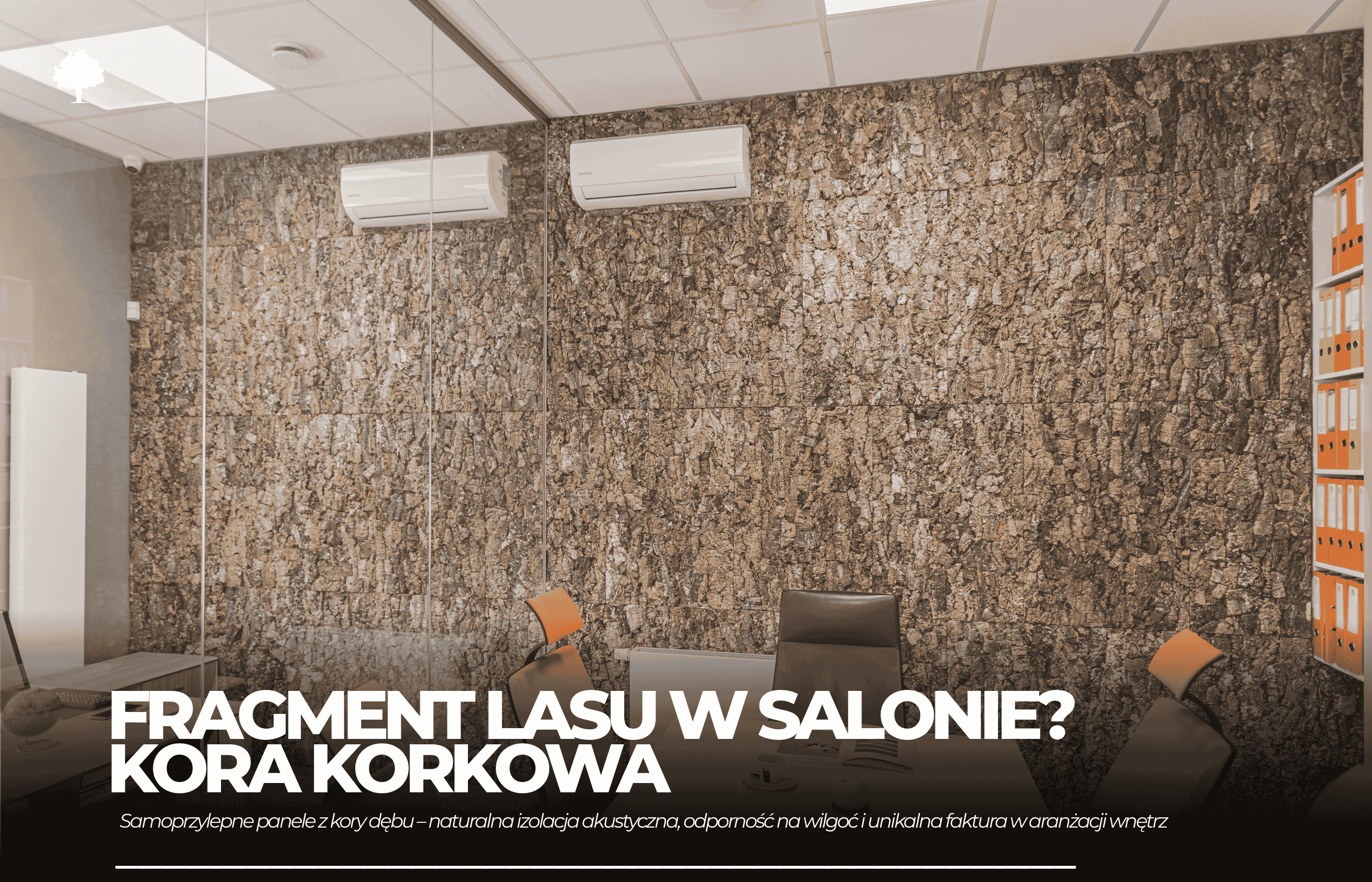 Fragment lasu w... salonie? Kora korkowa na ścianie